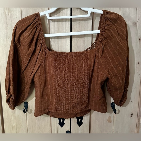 American Eagle Brown Embroidered Women's Crop Top - Picture 4 of 5